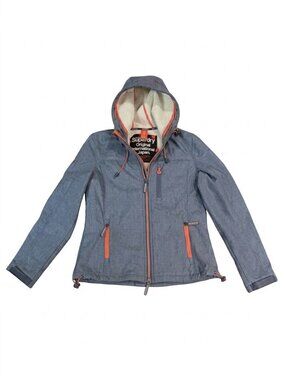 SUPERDRY Windtrekker Jacket Womens Large Blue Hooded Mountian Windbreaker
